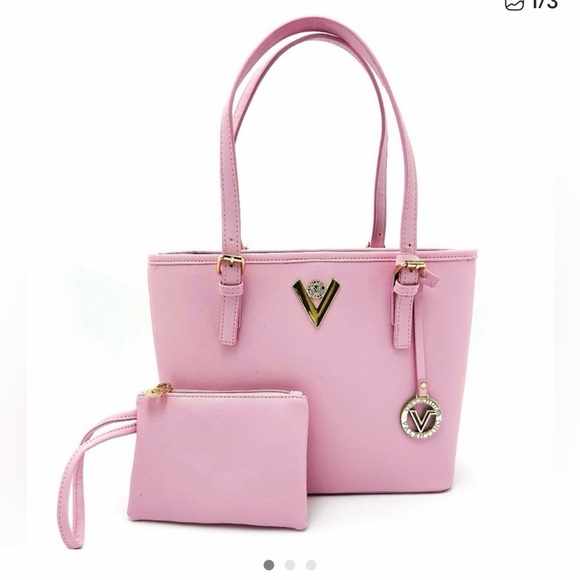 Valentino Orlandi’s Elegant Pink Tote Bag with Matching Pouch - Picture 4 of 4